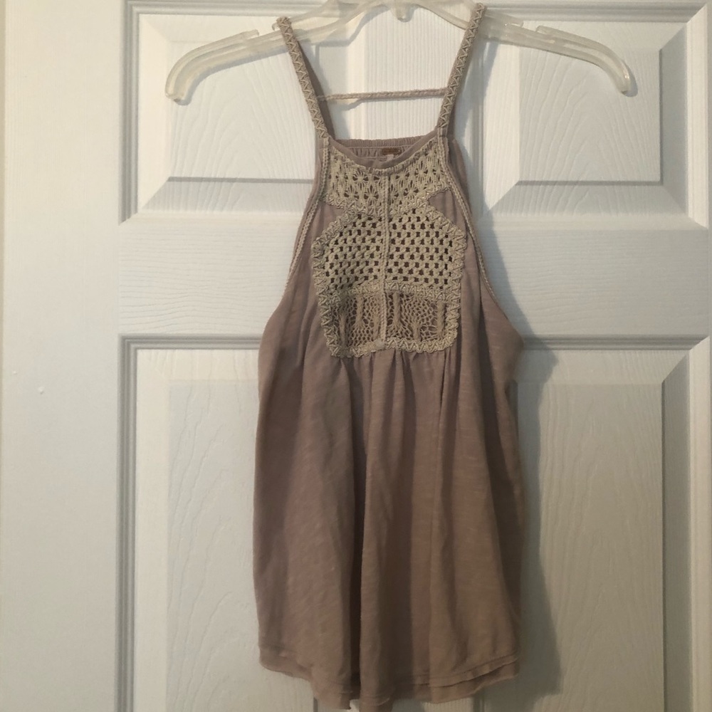 Free People Mocha Tan Embroidered Tank